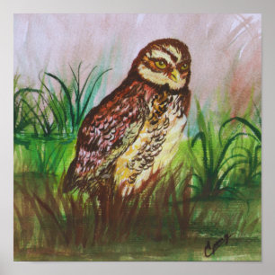 Enchanted Owl Watercolor Art Poster