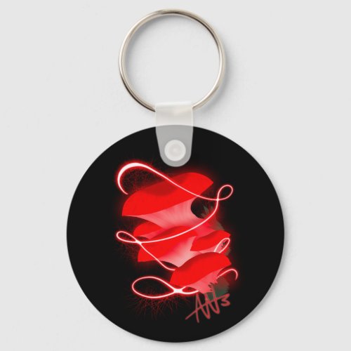 Enchanted Oyster Glowing Red Mushroom Metal Keychain