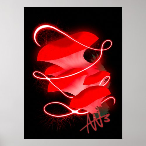 Enchanted Oyster Glowing Red Mushroom Poster