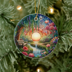 Enchanted Park Stained Glass Mosaic Ceramic Ornament