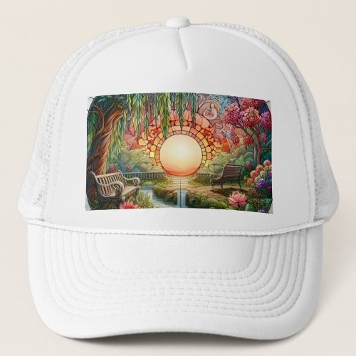 Enchanted Park Stained Glass Mosaic  Trucker Hat