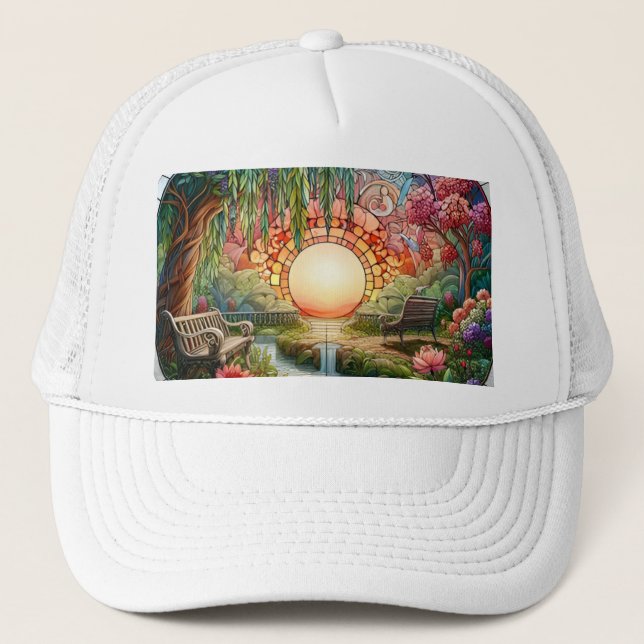 Enchanted Park Stained Glass Mosaic  Trucker Hat (Front)
