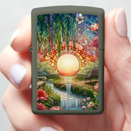 Enchanted Park Stained Glass Mosaic  Zippo Lighter