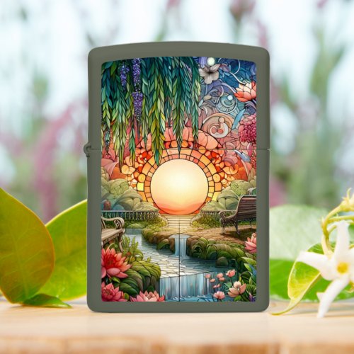 Enchanted Park Stained Glass Mosaic  Zippo Lighter