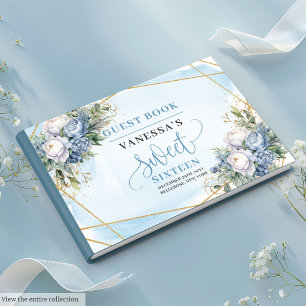 Enchanted Pastel Blue White Peonies Sweet Sixteen  Guest Book