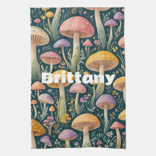 Enchanted Pastel Fairytale Mushrooms Kitchen Towel