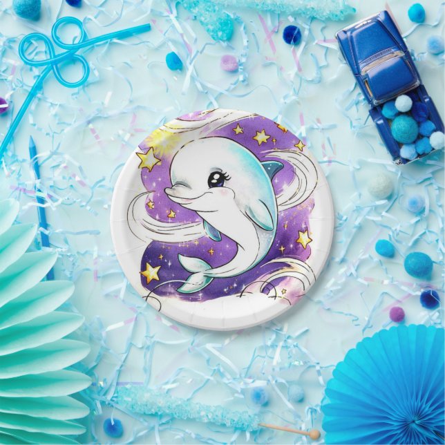 Enchanted Pastel Kids' Dolphin Birthday Paper Plates (Party)