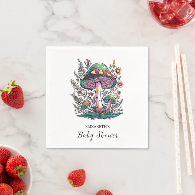 Enchanted Pastel Mushroom Baby Shower Napkins (Insitu)