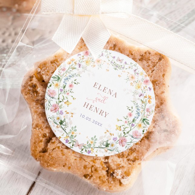 Enchanted Pastel Wildflower Garden Wedding Favors Classic Round Sticker (Creator Uploaded)