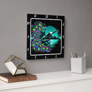 Enchanted Peacock Artistry Square Wall Clock