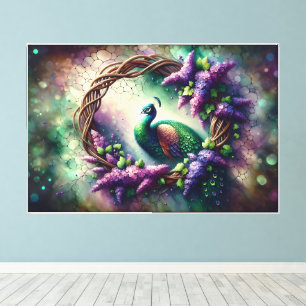 Enchanted Peacock Floral Wreath Canvas Print