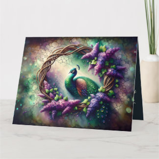 Enchanted Peacock Floral Wreath Card