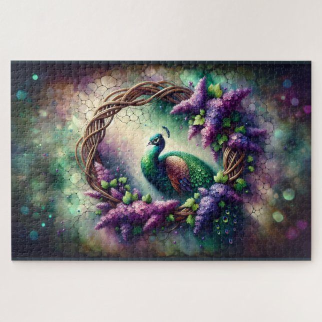 Enchanted Peacock Floral Wreath Jigsaw Puzzle (Horizontal)