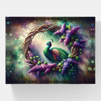 Enchanted Peacock Floral Wreath Paperweight