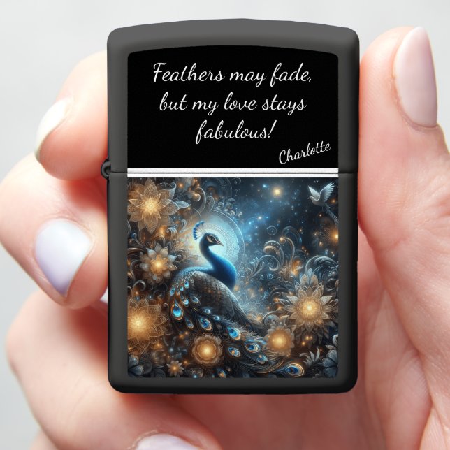Enchanted Peacock in a Mystical Glow 2 Zippo Lighter (In Hand)