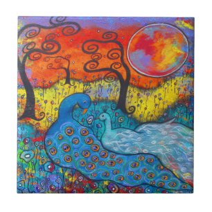 Enchanted Peacocks Art Tile