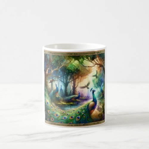 Enchanted Peacocks _ Watercolor Coffee Mug