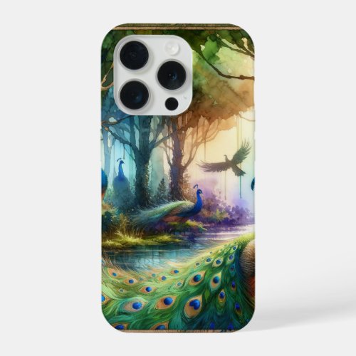 Enchanted Peacocks _ Watercolor iPhone 15 Pro Case