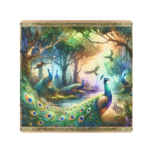 Enchanted Peacocks _ Watercolor Metal Print