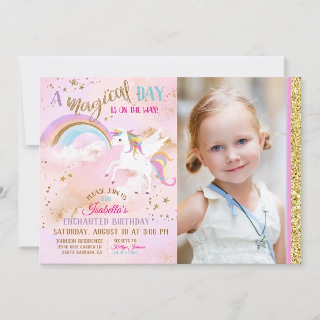 Enchanted Pegasus Unicorn Rainbow Sparkle Birthday Invitation (Front)
