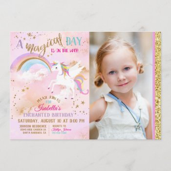Enchanted Pegasus Unicorn Rainbow Sparkle Birthday Invitation by NouDesigns at Zazzle