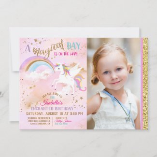 Enchanted Pegasus Unicorn Rainbow Sparkle Birthday Invitation