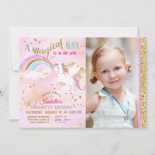 Enchanted Pegasus Unicorn Rainbow Sparkle Birthday Invitation