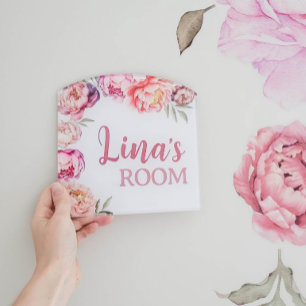 Enchanted Peony Flower Custom Kids Door Sign
