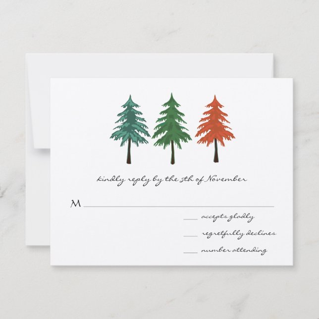 Enchanted Pine Tree Forest Wedding RSVP Card (Front)