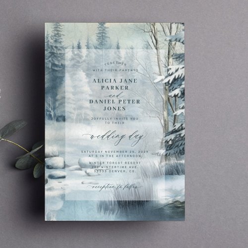 Enchanted pine trees forest rustic winter wedding invitation