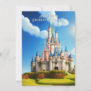 Enchanted Pink and Blue Castle Princess Crown Invitation