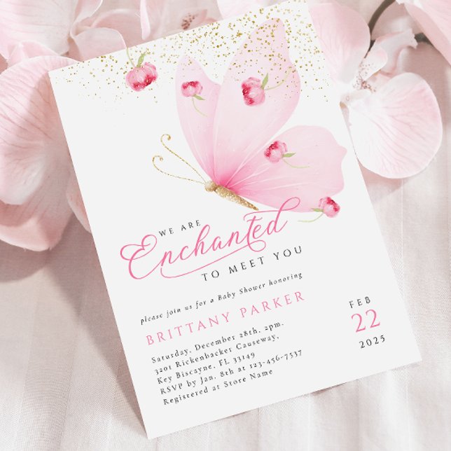 Enchanted Pink Butterfly Baby Shower Invitation (Creator Uploaded)