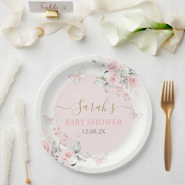 Enchanted Pink Butterfly Paper Plates (Wedding)