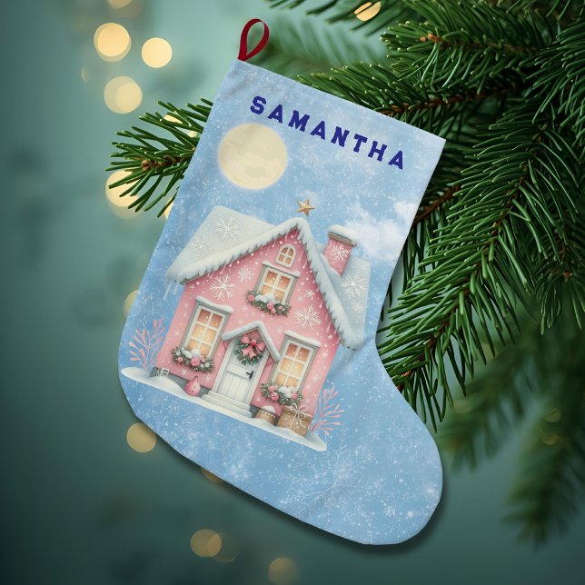Enchanted Pink Cottage Personalized Stocking (Creator Uploaded)
