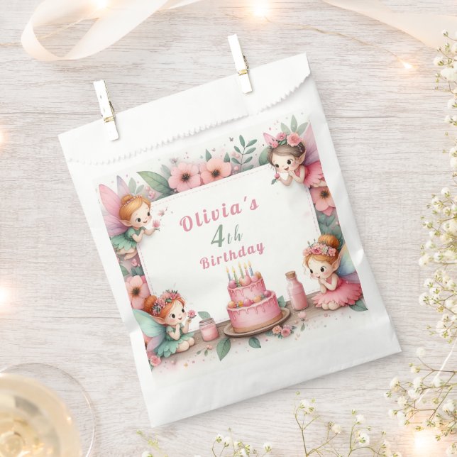 Enchanted Pink Fairy garden - Birthday  Favor Bag (Clipped)