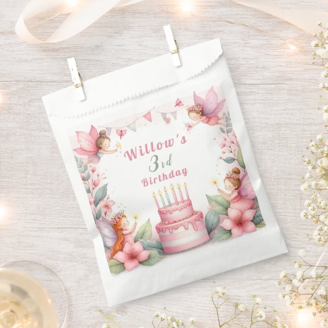 Enchanted Pink Fairy garden - Birthday  Favor Bag (Clipped)