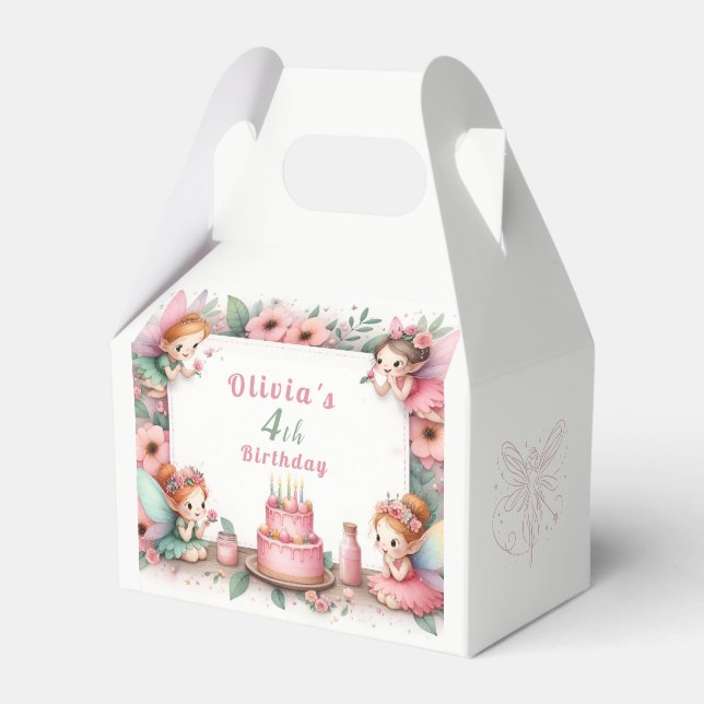 Enchanted Pink Fairy garden - Birthday  Favor Boxes (Front Side)