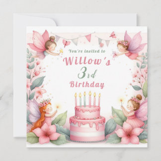 Enchanted Pink Fairy garden - Birthday  Invitation