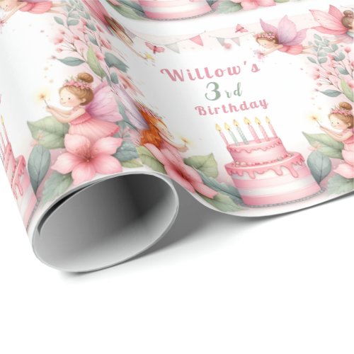 Enchanted Pink Fairy garden _ Birthday  Wrapping Paper