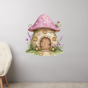 Enchanted Pink Fairy Mushroom House Wall Decal