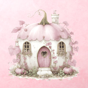 Enchanted Pink Fairy Pumpkin House Wall Decal