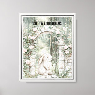 Enchanted Pink Floral Garden Bunny Canvas Print