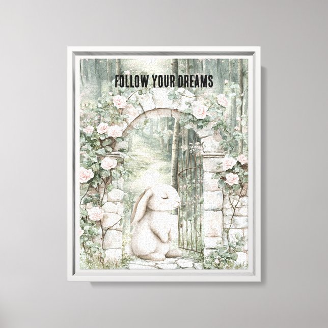 Enchanted Pink Floral Garden Bunny   Canvas Print (Front)