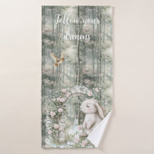 Enchanted Pink Floral Garden Bunny Dreams Bath Towel