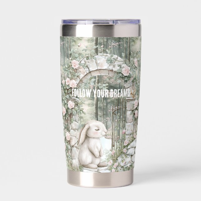 Enchanted Pink Floral Garden Bunny Dreams Insulated Tumbler (Front)