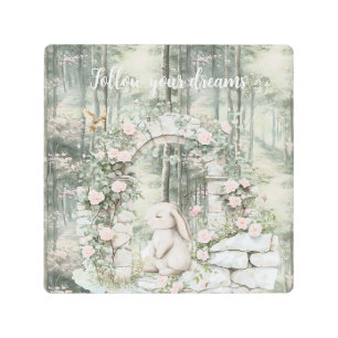 Enchanted Pink Floral Garden Bunny Dreams Metal Print