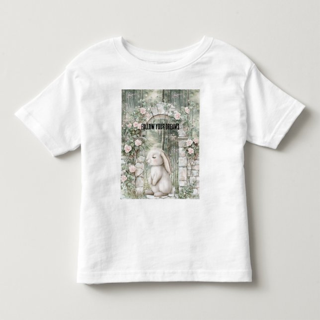 Enchanted Pink Floral Garden Bunny   Toddler T-shirt (Front)