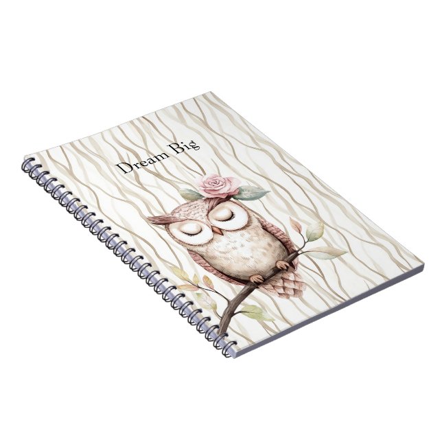 Enchanted Pink Flower Owl Notebook (Right Side)