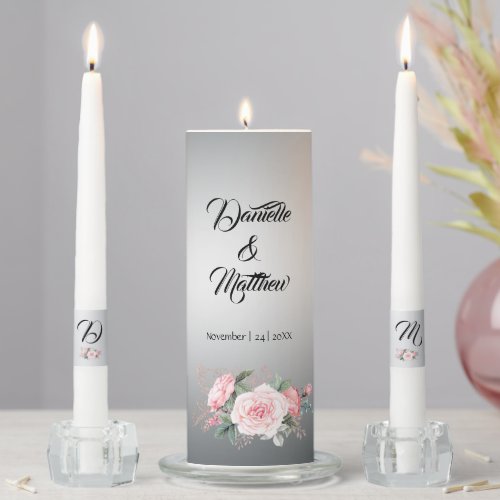 Enchanted Pink Rose Bouquet Unity Candle Set