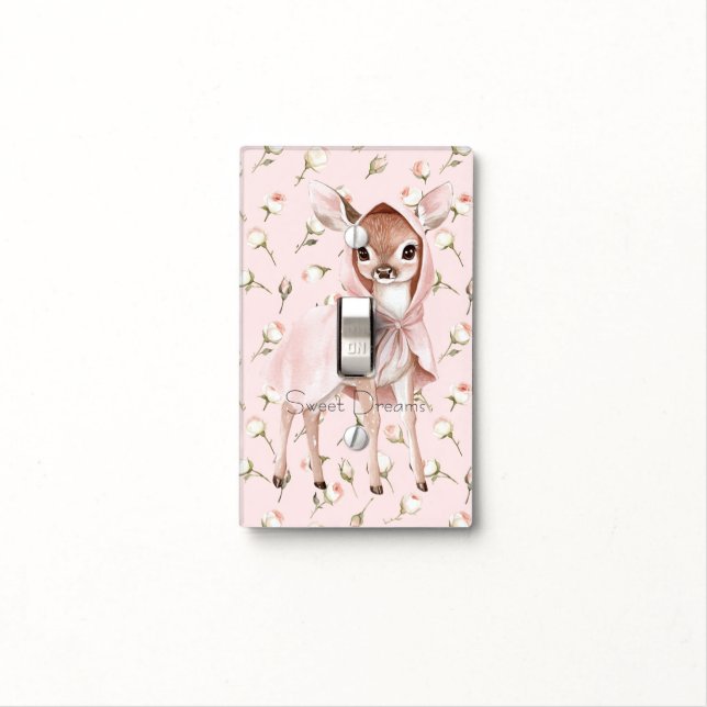  Enchanted Pink Roses Floral Deer   Light Switch Cover (In Situ)